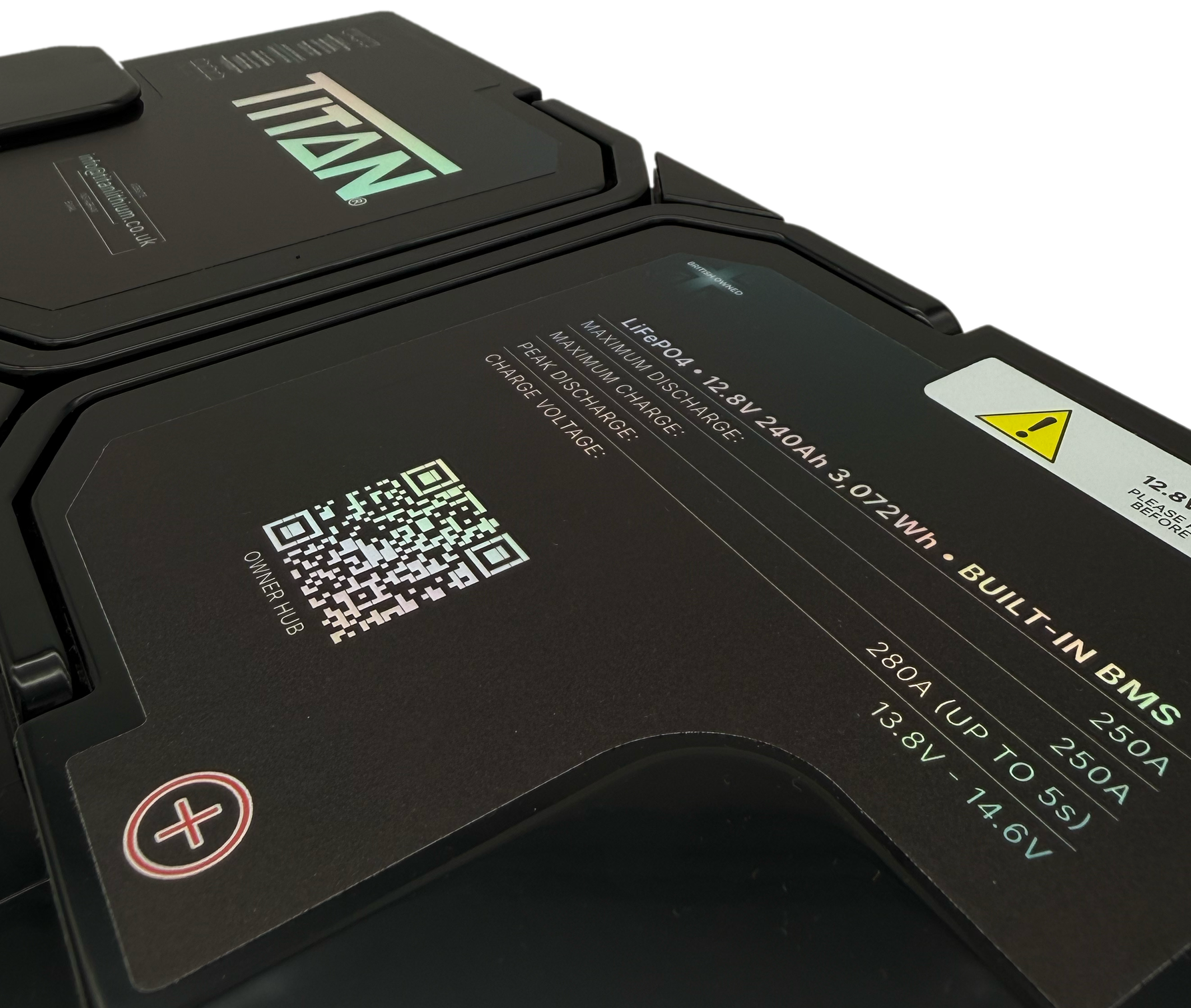 TITAN 12V 240Ah LiFePO4 leisure battery - Diamond range holographic spec sticker detail