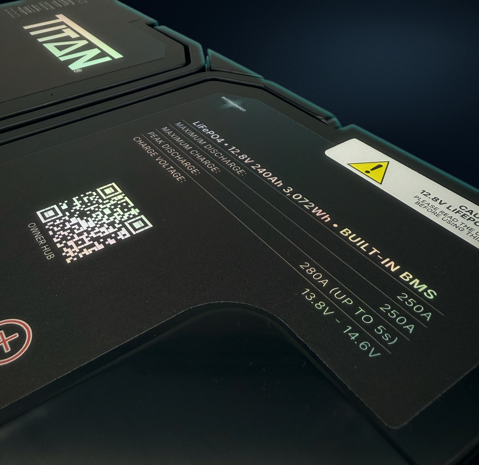 TITAN 12V 240Ah LiFePO4 battery - Diamond range holographic spec sticker, 3,072Wh