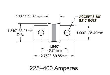 Class T fuse dimensioned drawing — Blue Sea Systems 5112–5121
