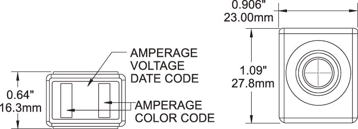 MRBF terminal fuse dimensioned drawing — Blue Sea Systems 5175–5190