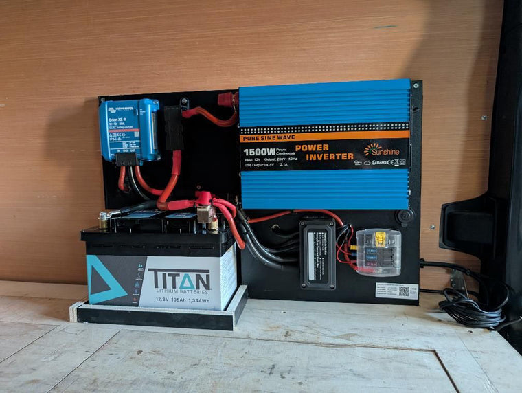 Hythe Auto Electrics power board with a TITAN lithium battery, Victron Orion XS and 1500W inverter