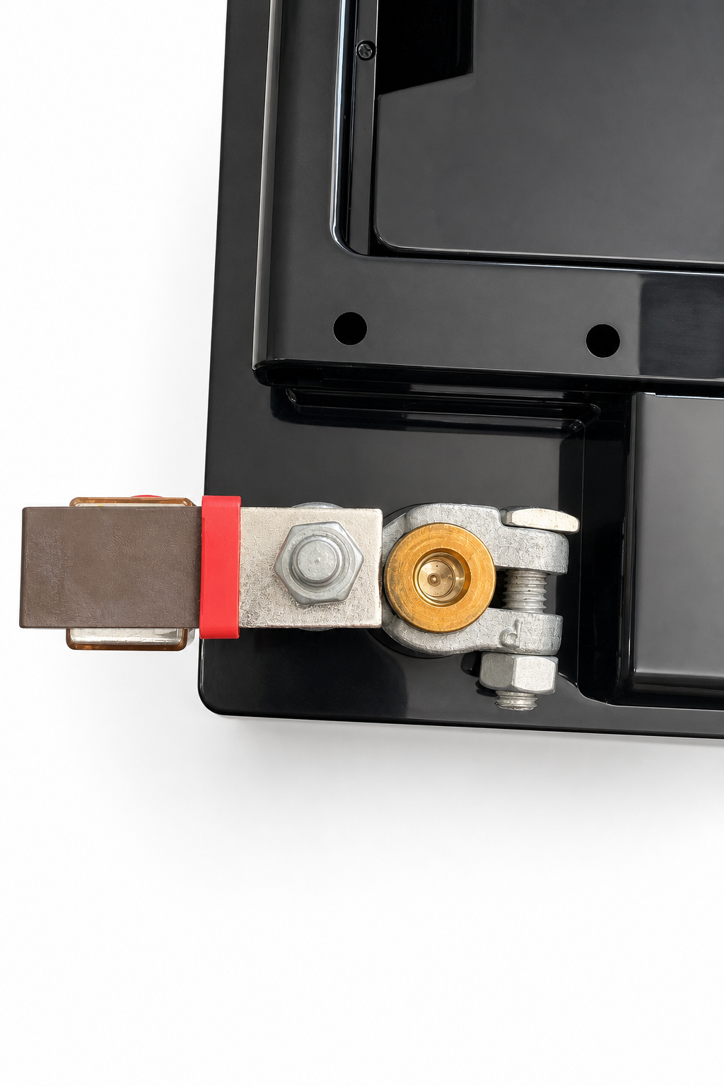 Low-height MRBF kit top view showing Durite terminal and inverted fuse block