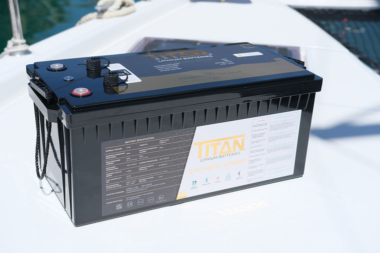 TITAN 460Ah lithium battery on the deck of a Runa boat, installed by Vision Marine